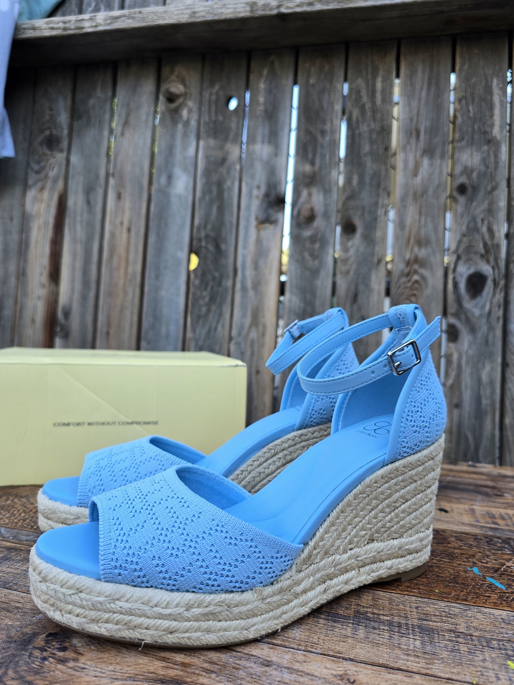 Cozy Island Blue Women's Espadrille Wedge Sandals with Ankle Strap Size 6